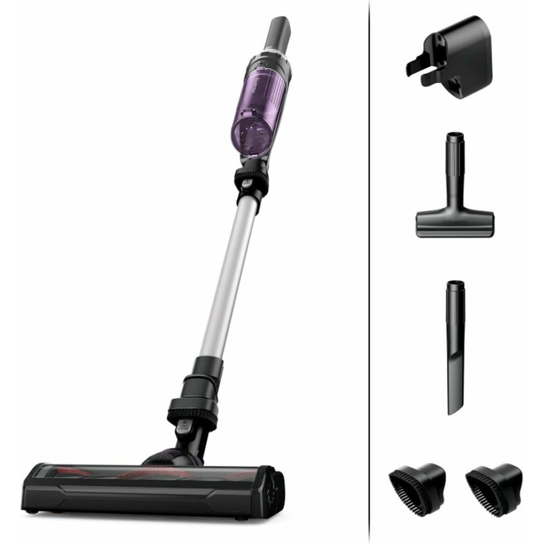 Aspirateur au format balai associant l'entretien des sols au coloris violet