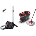 Aspirateur de sol sur roues, coloris gris et noir, avec la collecte sans sac